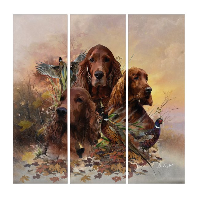  Irish Setters with Pheasants - Passion Hunt Triptych (Front)
