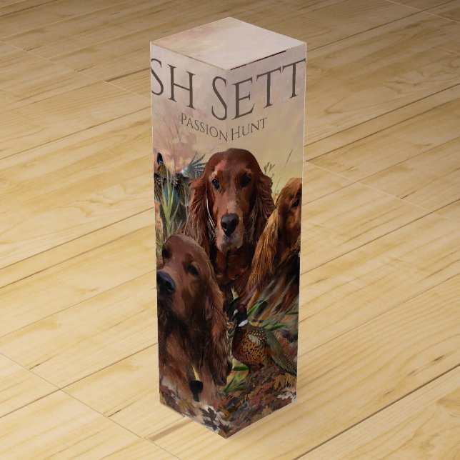  Irish Setters with Pheasants - Passion Hunt Wine Box (Front)