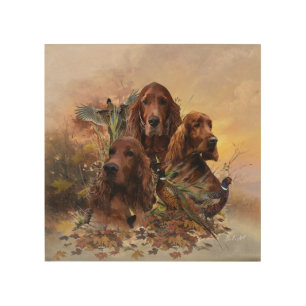  Irish Setters with Pheasants - Passion Hunt Wood Wall Art