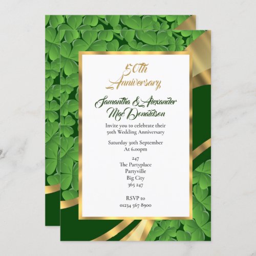Irish shamrock 50th wedding anniversary invitation
