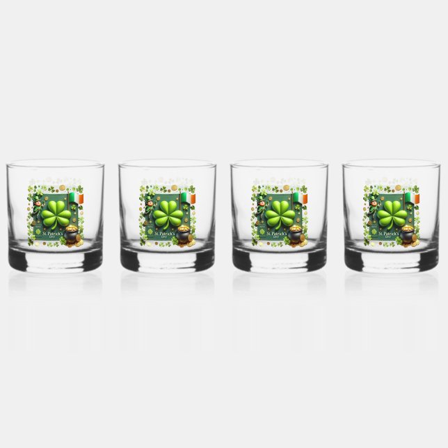 Irish Shamrock and Flag St. Patrick's Day Whiskey Glass (Front)
