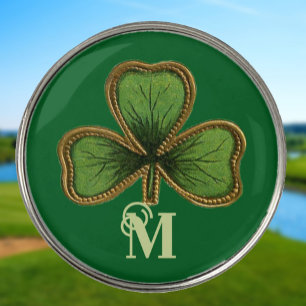Irish Shamrock and Green St Patrick's Day Monogram Golf Ball Marker