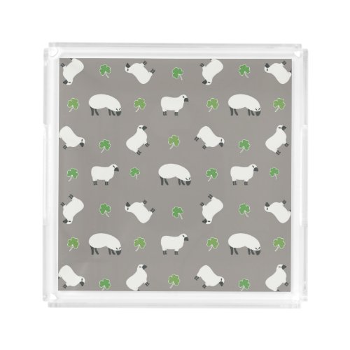 Irish Shamrock and Sheep Pattern Acrylic Tray