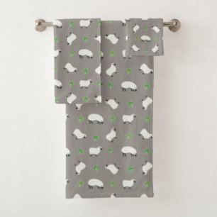 Irish Shamrock and Sheep Pattern Bath Towel Set