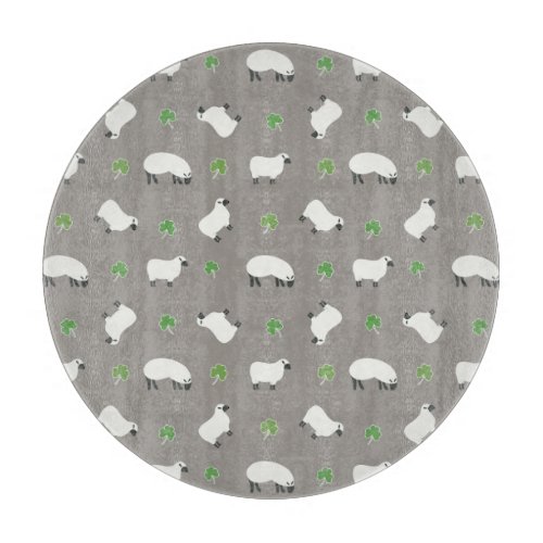 Irish Shamrock and Sheep Pattern Cutting Board