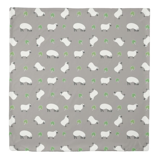 Irish Shamrock and Sheep Pattern Duvet Cover (Front)