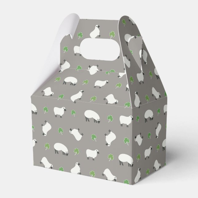 Irish Shamrock and Sheep Pattern Favor Boxes (Front Side)
