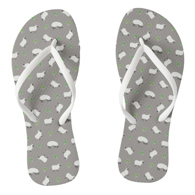 Irish Shamrock and Sheep Pattern Flip Flops (Footbed)