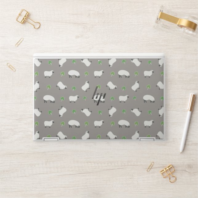 Irish Shamrock and Sheep Pattern HP Laptop Skin (Desk)