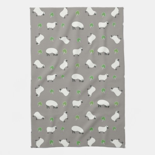 Irish Shamrock and Sheep Pattern Kitchen Towel