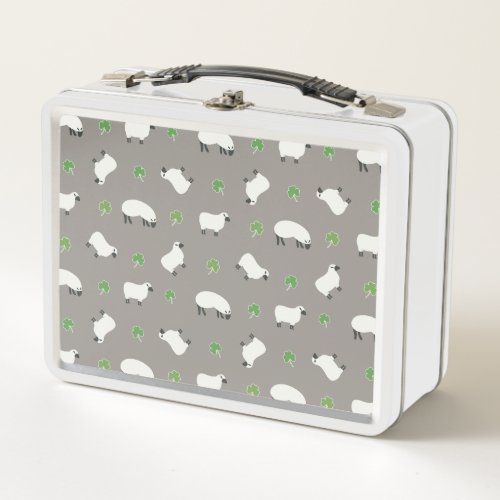 Irish Shamrock and Sheep Pattern Metal Lunch Box