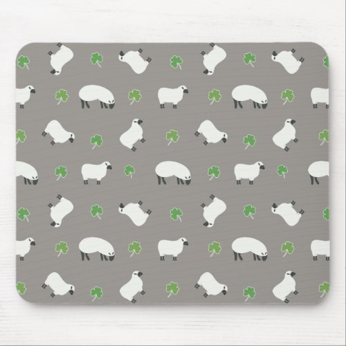 Irish Shamrock and Sheep Pattern Mouse Pad