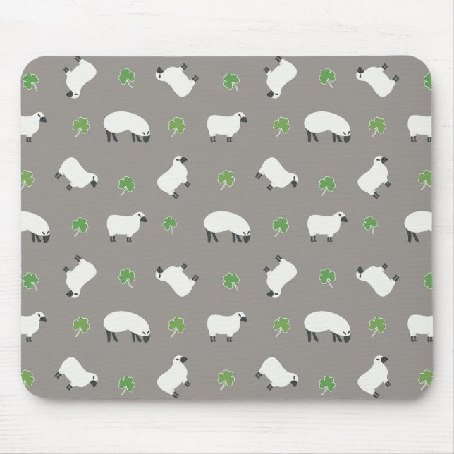 Irish Shamrock and Sheep Pattern Mouse Pad (Front)