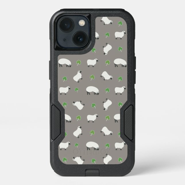 Irish Shamrock and Sheep Pattern Otterbox iPhone Case (Back)