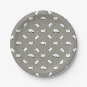 Irish Shamrock and Sheep Pattern Paper Plates