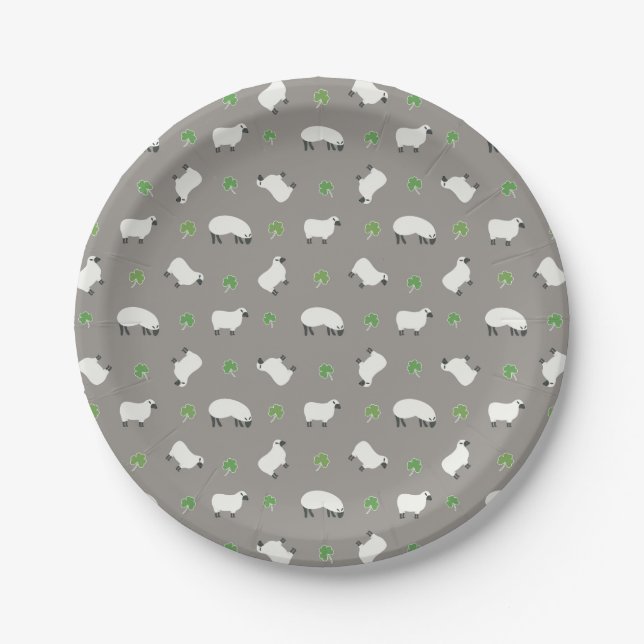 Irish Shamrock and Sheep Pattern Paper Plates (Front)