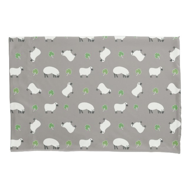 Irish Shamrock and Sheep Pattern Pillow Case (Front-Left)