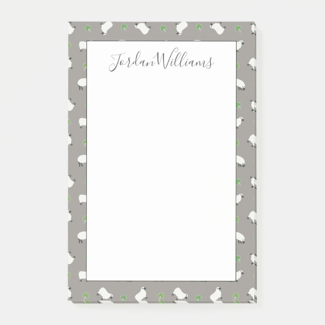 Irish Shamrock and Sheep Pattern Post-it Notes (Front)