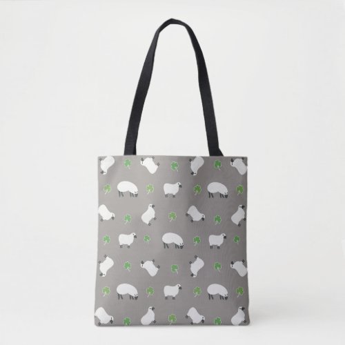 Irish Shamrock and Sheep Pattern Tote Bag