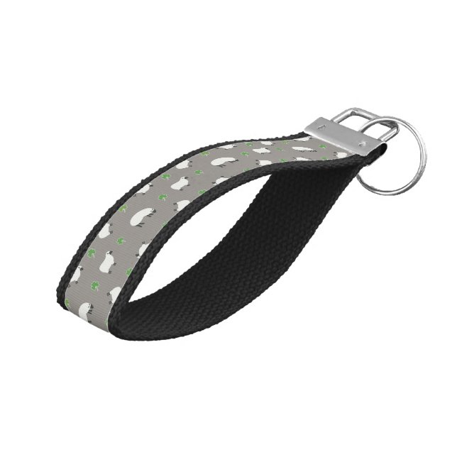 Irish Shamrock and Sheep Pattern Wrist Keychain (Angled Up)