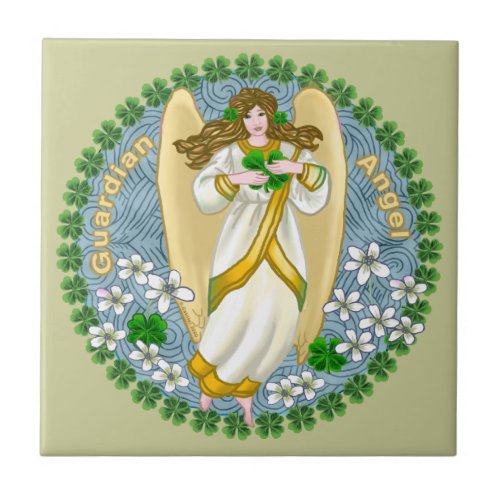 Irish Shamrock Angel custom name Tile