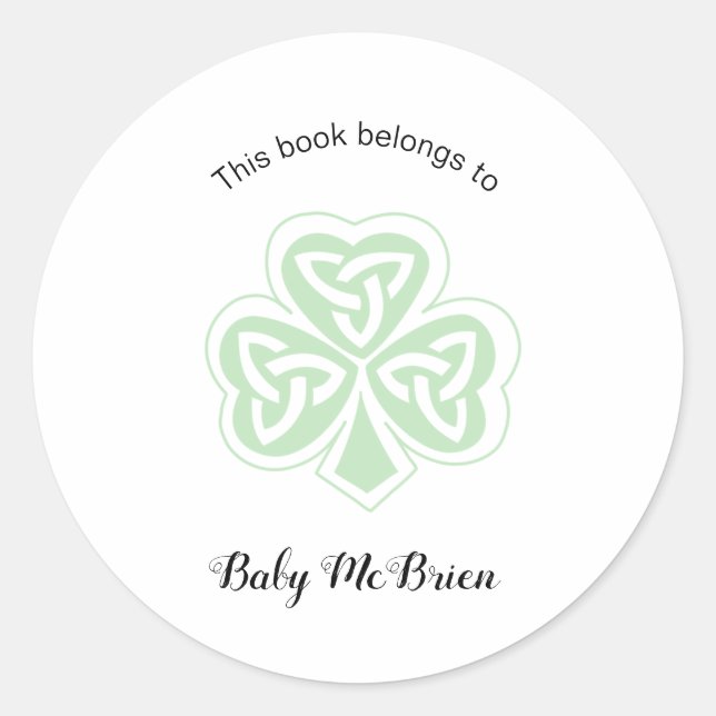 Irish Shamrock baby's first library bookplate (Front)