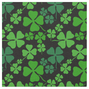 Irish shamrock, black, green clover fabric print