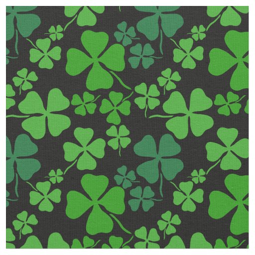 Irish shamrock, black, green clover fabric print