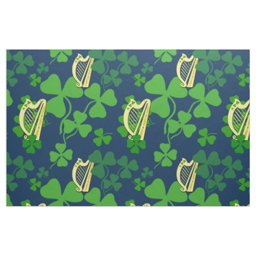 Irish shamrock, black, Irish harp fabric, blue 2L Fabric