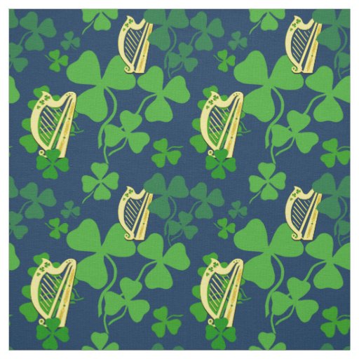 Irish shamrock, black, Irish harp fabric, blue 2s Fabric