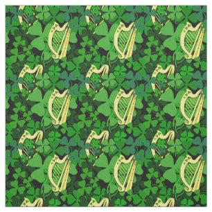 Irish shamrock, black, Irish harp fabric print 6s