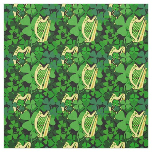 Irish shamrock, black, Irish harp fabric print 6s