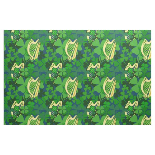 Irish shamrock, black, Irish harp print, blue 6L Fabric