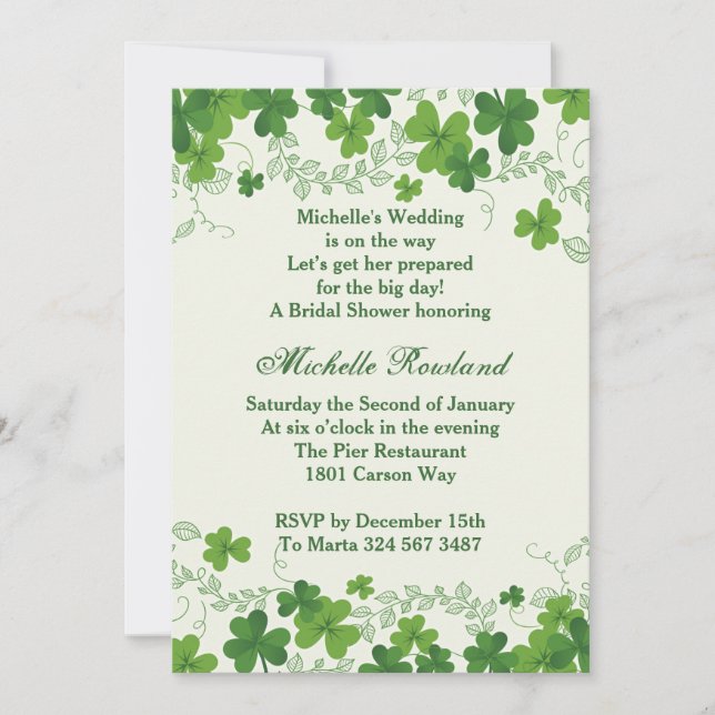 Irish Shamrock Bridal Shower Invitation (Front)