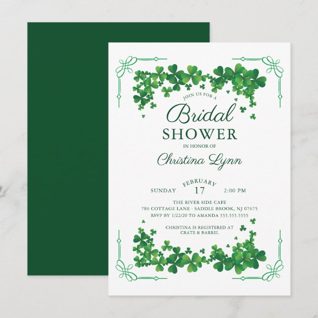 Irish Shamrock Bridal Shower Invitation (Front/Back)