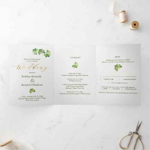 Irish Shamrock  Celtic Knot RSVP Eco Wedding Tri_Fold Invitation