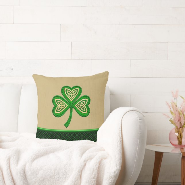 Irish Shamrock Celtic Knots St Patrick Throw Pillow (Couch)