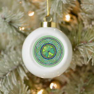 Irish shamrock ceramic ball christmas ornament
