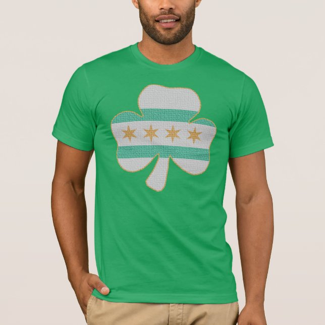 Irish Shamrock Chicago Flag Kelly Green T Shirt (Front)