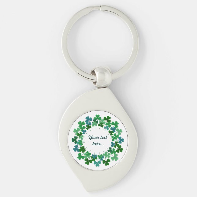 Irish Shamrock Circle  Custom Text  Keychain (Front)