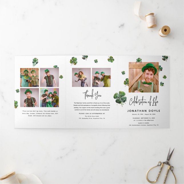 Irish Shamrock Clover Funeral Memorial Program (Outside)