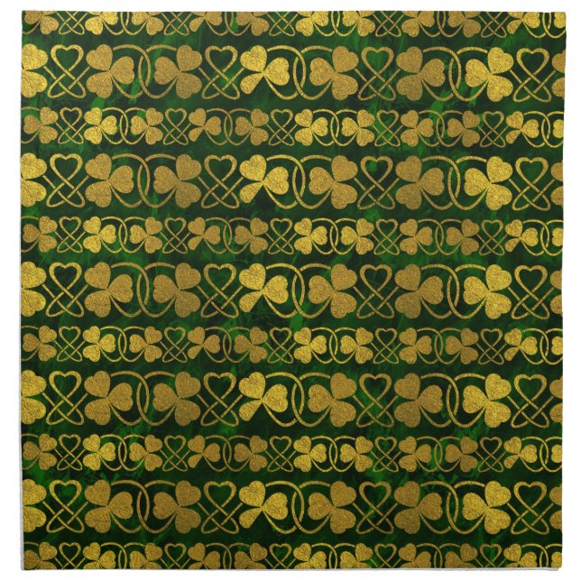 Irish Shamrock -Clover Gold and Green pattern Cloth Napkin (Front)