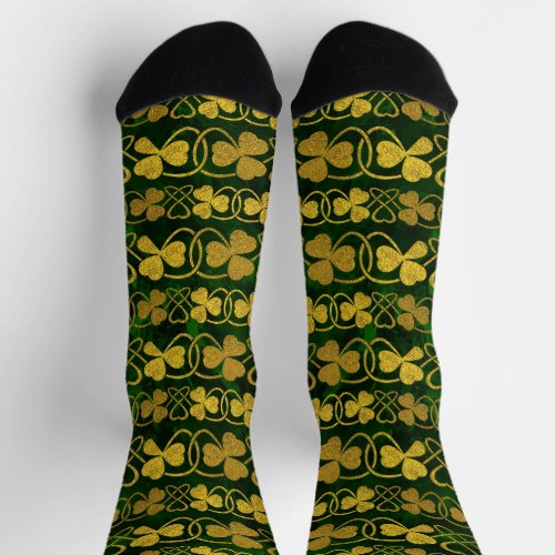Irish Shamrock _Clover Gold and Green pattern Sock