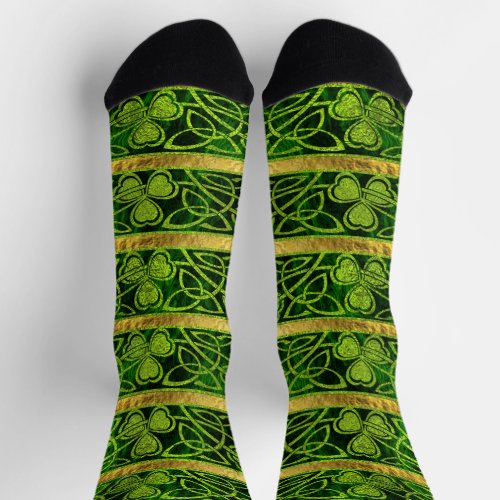 Irish Shamrock _Clover Gold and Green pattern Socks