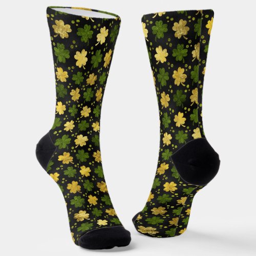 Irish Shamrock _Clover Gold and Green pattern  Socks