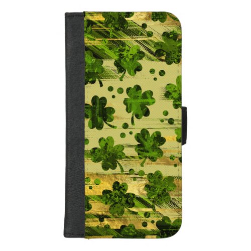 Irish Shamrock _Clover Painted Gold and Green iPhone 87 Plus Wallet Case