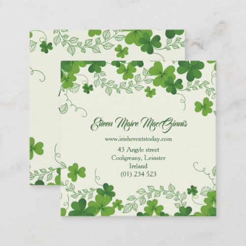 Irish shamrock clover square business card