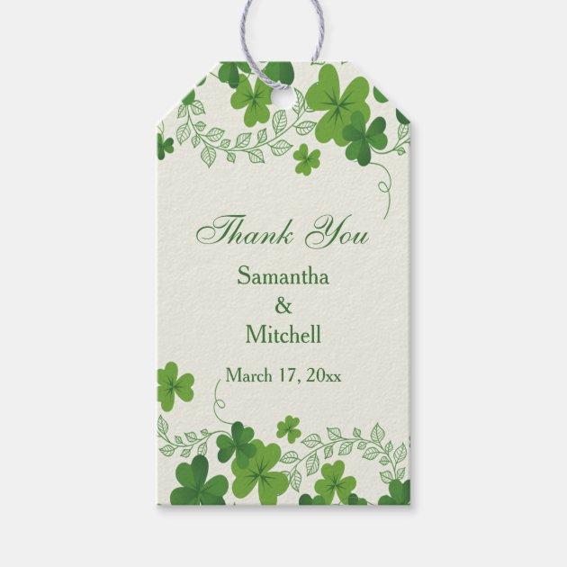 Irish Shamrock (clover) Wedding Thank You Gift Tags