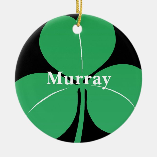 Irish Shamrock Custom Name Modern Green Black Ceramic Ornament (Front)