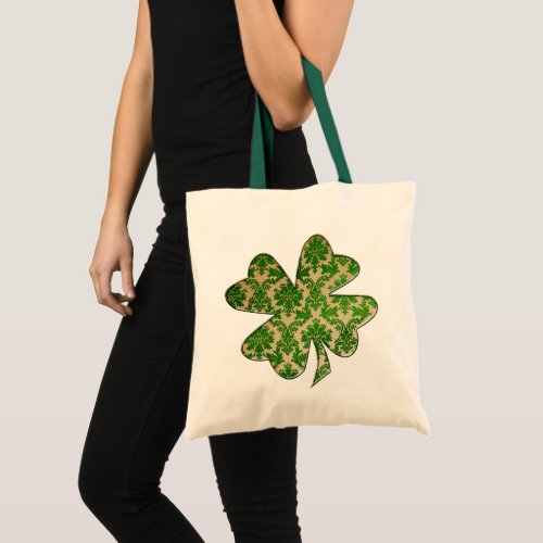 Irish Shamrock Damask Green Tote Bag